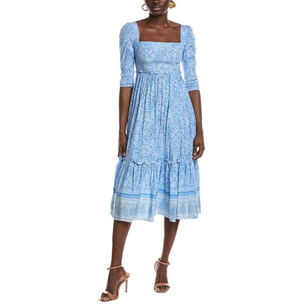 Chic Blue Patterned Midi Dress